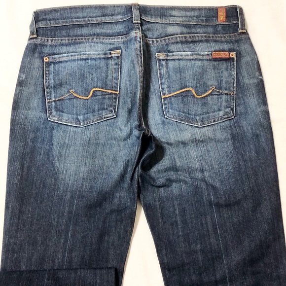 7FAM Women’s Distressed Dark Wash Premium Stretch Denim Lowrise Bootcut Jeans 30 - Picture 11 of 16